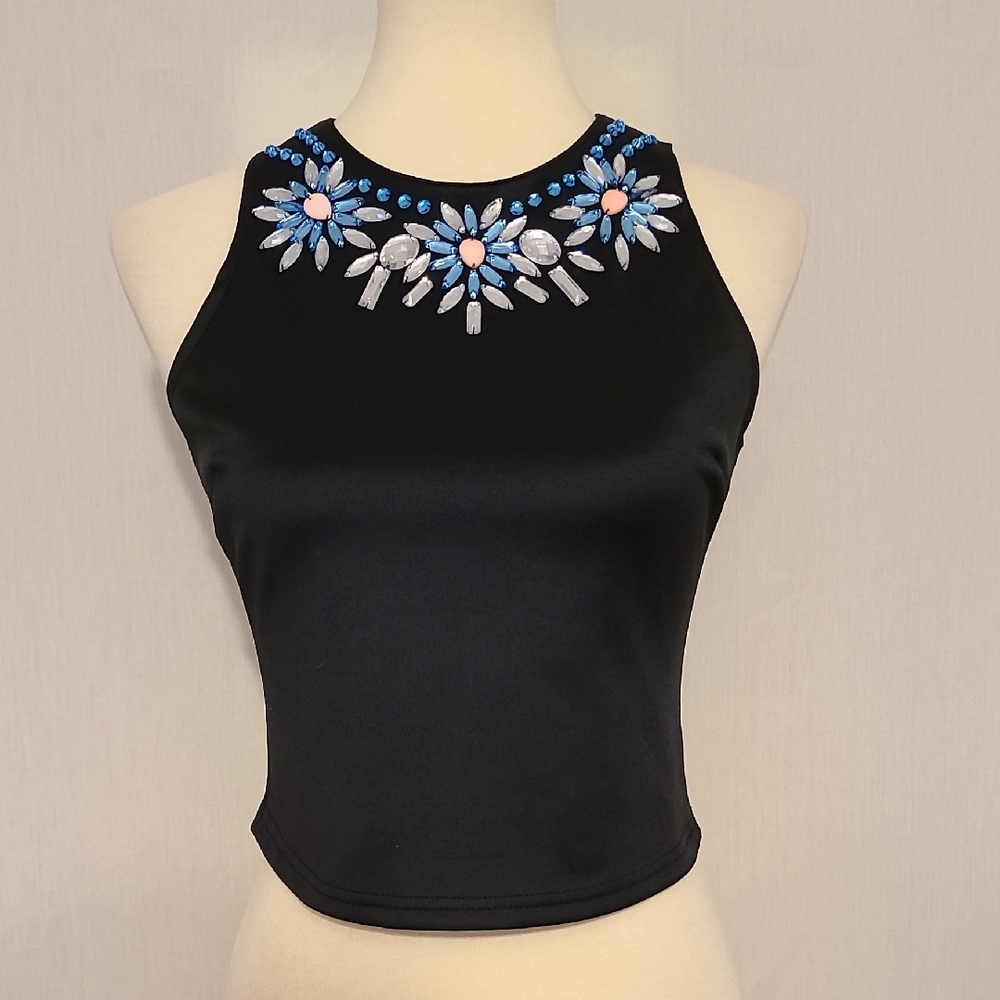 Say What? Black Rhinestone Embellised Sleeveless Crop Top